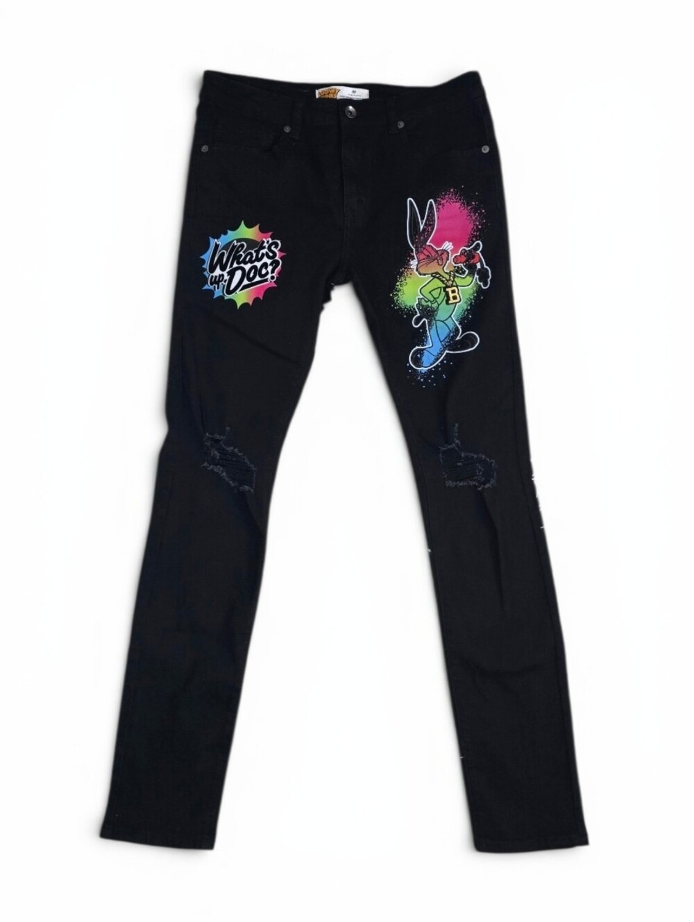 Looney Tunes Streetwear Bug's Bunny Black Distressed Skinny Jeans
